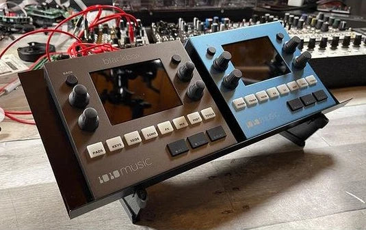 SynthRISE Expansion Shelf Medium with 1010music gear on stand
