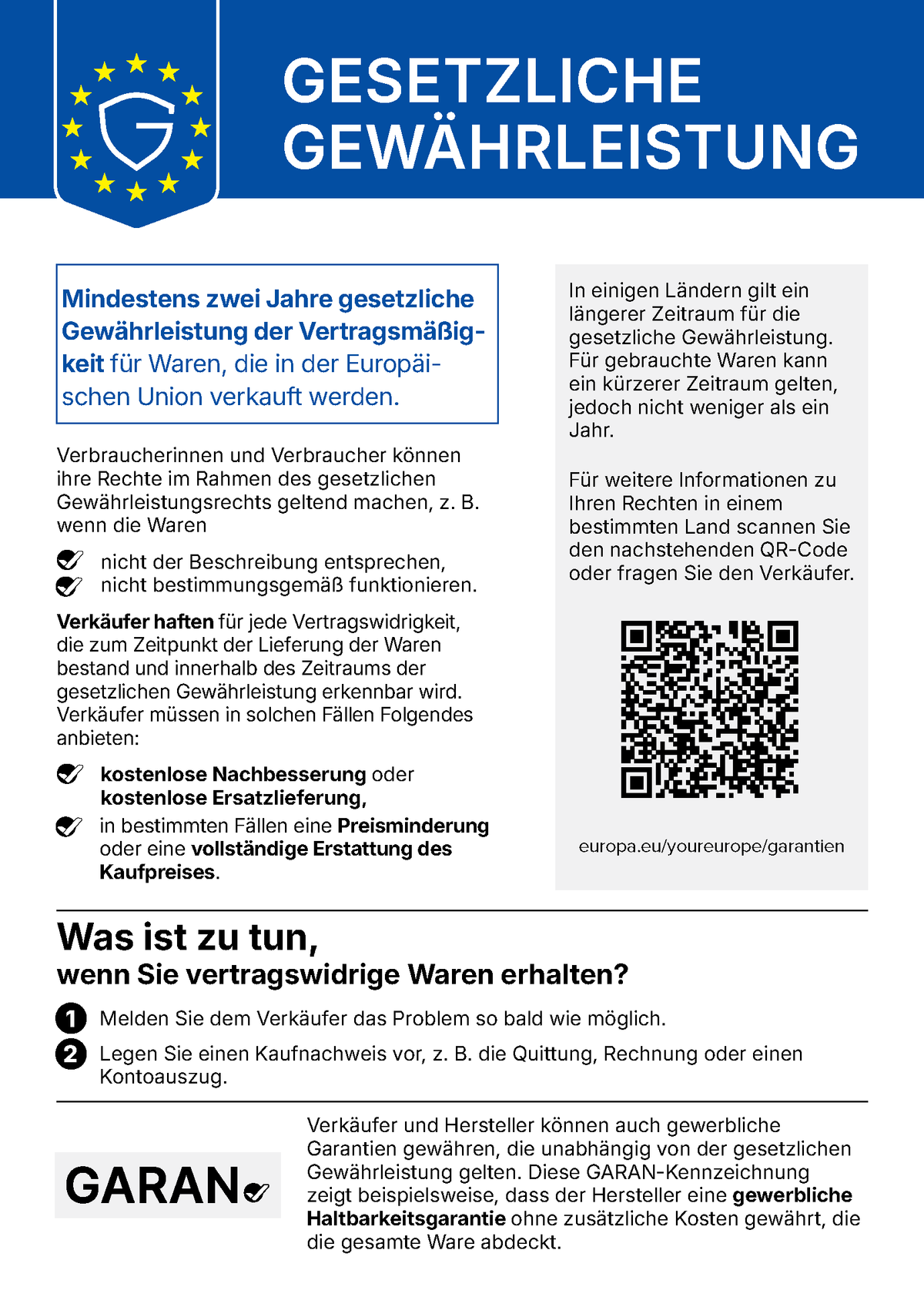 Harmonisierter EU-Hinweis zur gesetzlichen Gewährleistung