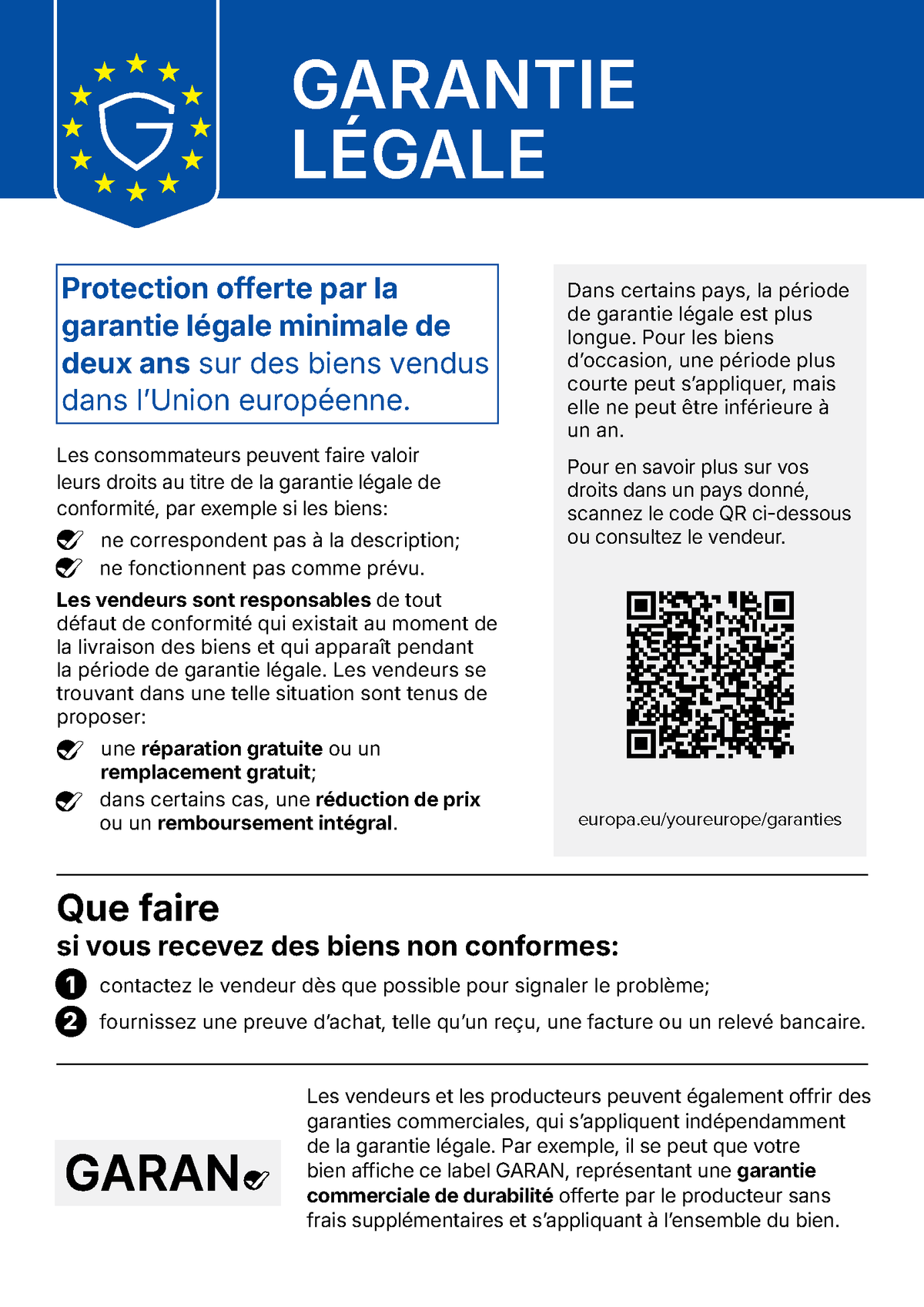 Avis harmonisé de l'UE sur la garantie légale de conformité